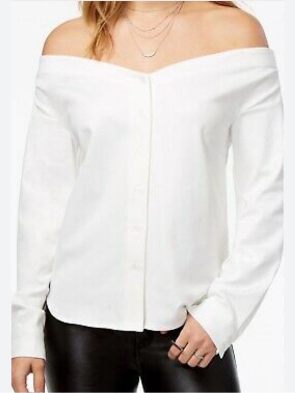 Kensie Off‑Shoulder Button‑Front Blouse – Off‑White/Cream – Size M – NWOT